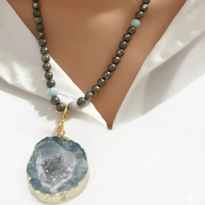 Blue Agate Geode Necklace