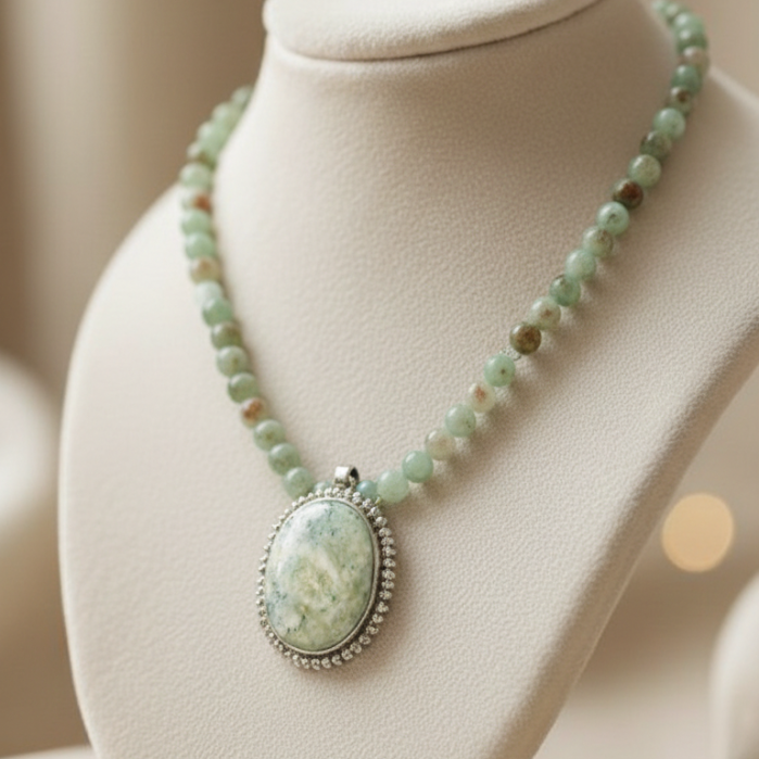 Mose Agate pendent in silver with agate beads