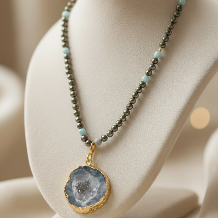 Blue Agate Geode Necklace